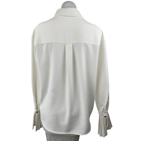 Commense Womens White Long Bell Sleeve Pleated Button Up Blouse Shirt Top Size S - Picture 2 of 5